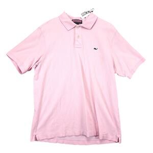 Vineyard Vines Men's L Polo Shirt Pink 100% Pique Cotton Navy Logo Coastal Golf